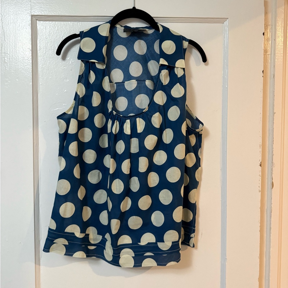 Polka Dot Sleeveless Blouse - Blue and White
